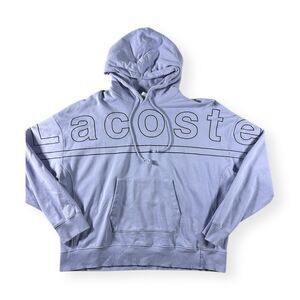 Lacoste Live Spell Out Hoodie Size 3XL Purple Big Chest Print Pullover Fleece